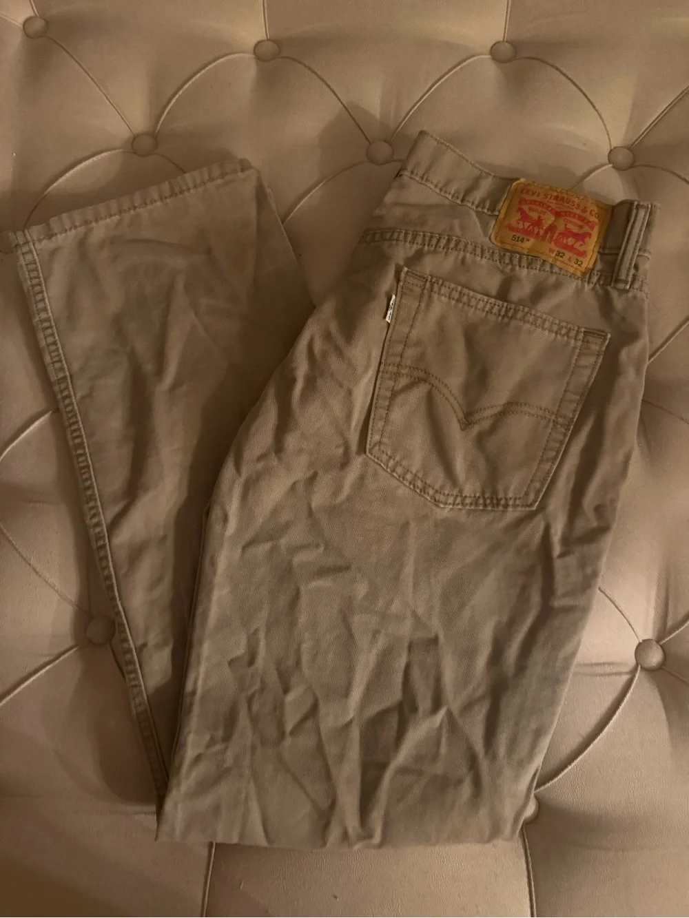 Levi's 514 Straight Khaki Pants with Red Logo Patch